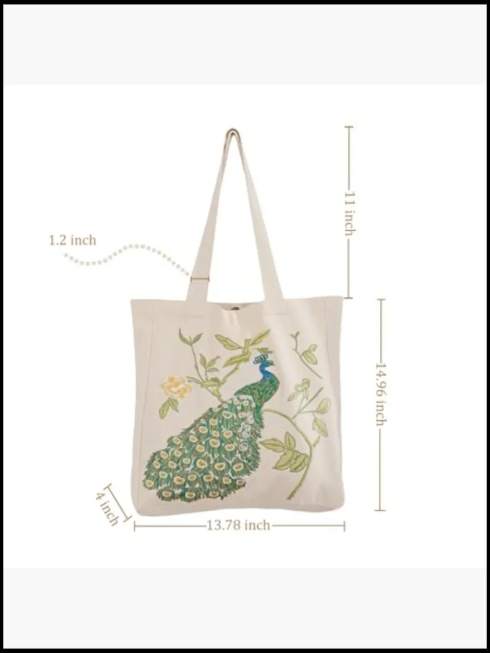 Embroidered Canvas Tote Bag Large Reusable Shopping Shoulder Gym Grocery